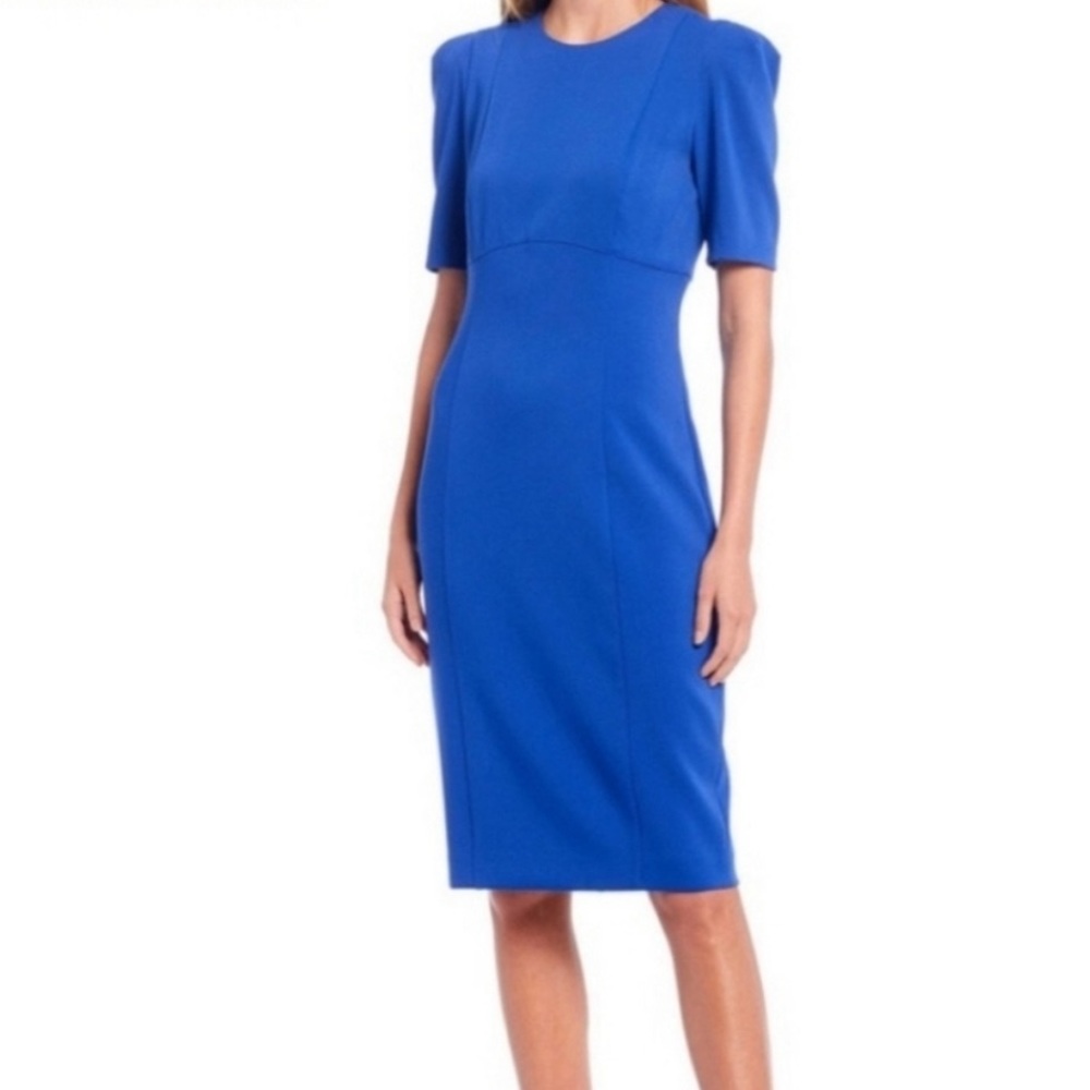 Antonio Melani Deb  Ruched Short Sleeve Back Slit CrewNeckPencilDress WWT10 #130